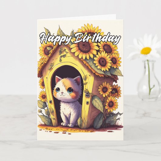 Artistiek Dagdromen Kitty Cat Design Kaart (Kleine Plant)