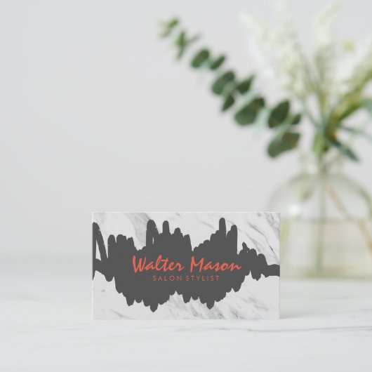 Artistiek Geborsteld Grijs Krabbel Marmer Visitekaartje (Staand voorkant)