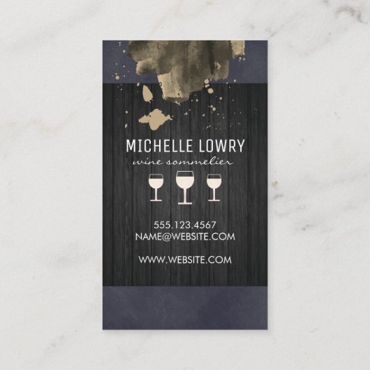 Artistiek geborsteld hout backing en wijnglas visitekaartje (Achterkant)