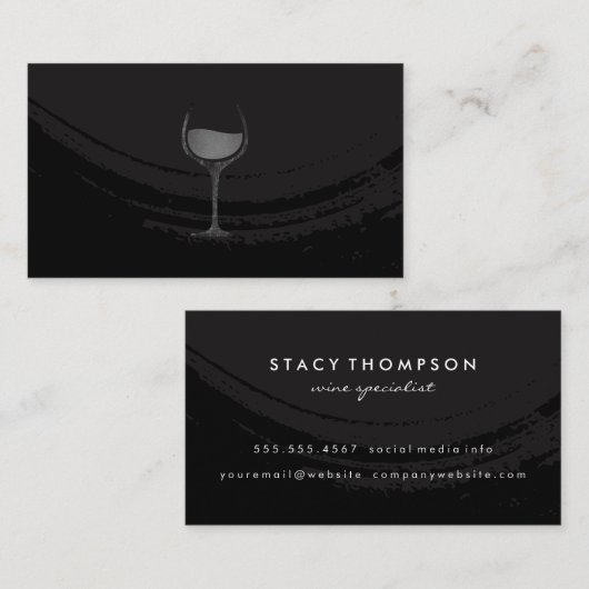 Artistiek geborsteld zwart wijnglas visitekaartje (Voorkant / Achterkant)