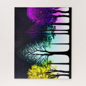 Artistiek geel aqua Paarse bos silhouet kunst Legpuzzel (Verticaal)