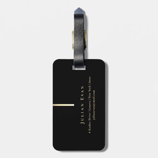 Artistiek Glanzend Goud Detail Monogram Zwart Bagagelabel (Achterkant verticaal)