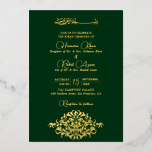 Artistiek groen gouden bloemmotief paisley moslim folie uitnodiging