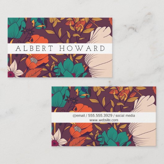 Artistiek illustratief bloempatroon visitekaartje (Voorkant / Achterkant)