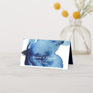 Artistiek Indigo Blauw Waterverf Bloemen Plaatskaartje