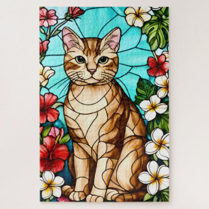 Artistiek Katachtig Portret Te midden van Tropisch Legpuzzel