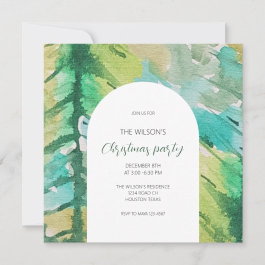 Artistiek Kerst Waterverf Tree Pattern Kaart (Voorkant)