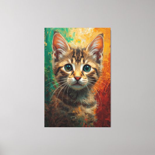 Artistiek Kitten Portret - Levendig olieverfschild Canvas Afdruk (Voorkant)