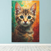 Artistiek Kitten Portret - Levendig olieverfschild Canvas Afdruk (Insitu (Houten vloer))