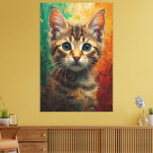 Artistiek Kitten Portret - Levendig olieverfschild Canvas Afdruk (Insitu (Woonkamer))