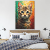 Artistiek Kitten Portret - Levendig olieverfschild Canvas Afdruk (Insitu (Slaapkamer))