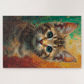 Artistiek Kitten Portret - Levendig olieverfschild Legpuzzel (Horizontaal)
