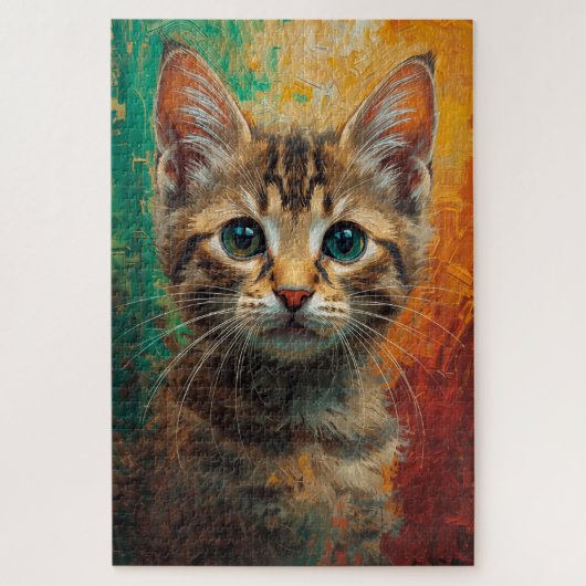 Artistiek Kitten Portret - Levendig olieverfschild Legpuzzel (Verticaal)