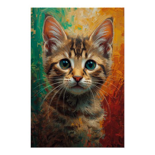 Artistiek Kitten Portret - Levendig olieverfschild Perfect Poster (Voorkant)