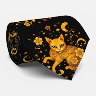 Artistiek kleurrijk art nouveau kattenpatroon stropdas