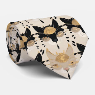 Artistiek kleurrijk art nouveau kattenpatroon stropdas