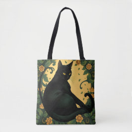 Artistiek Kleurrijk Art Nouveau Zwart Kattenpatroo Tote Bag