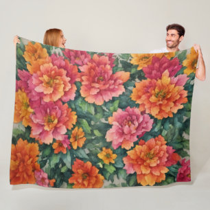 Artistiek Kleurrijke Bloemen Roze Sinaasappel Fleece Deken