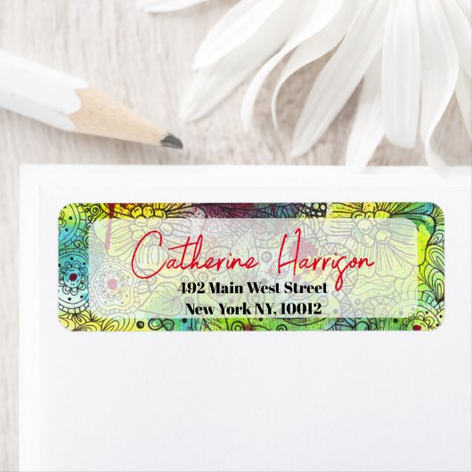 Artistiek Levendige Waterverf en Ink Retouradres Etiket (Insitu)