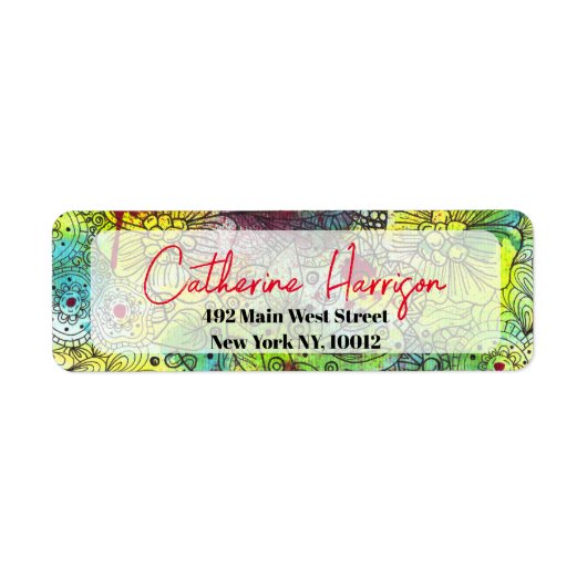 Artistiek Levendige Waterverf en Ink Retouradres Etiket (Voorkant)