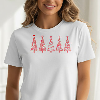 Artistiek lijnkunst Kerstbomen Vakantietee T-shirt