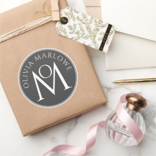 Artistiek Monogram Persoonlijke Naam Logo Zwart Wi Ronde Sticker