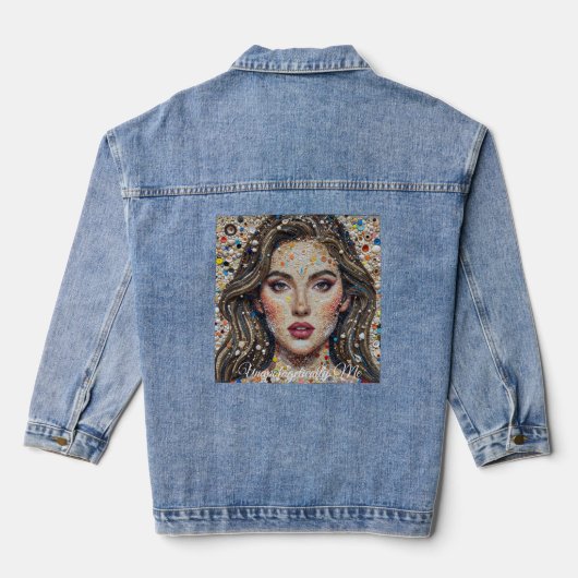 Artistiek Mozaïekportret – Unieke Uitspraak Denim Jacket (Achterkant)
