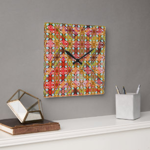 Artistiek multi-kleur diamantpatroon vierkante klok