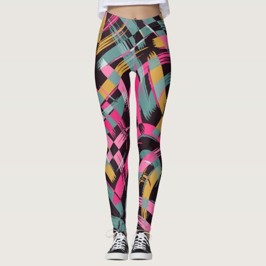 Artistiek penseelstreekpatroon. leggings (Voorkant)
