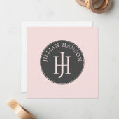 Artistiek Persoonlijk Monogram Naam Logo Blush Roz Notitiekaartje (Voorkant / Achterkant in situ)