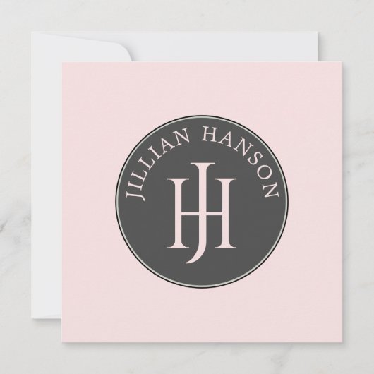 Artistiek Persoonlijk Monogram Naam Logo Blush Roz Notitiekaartje (Voorkant)