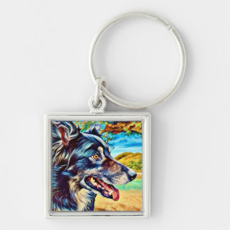 Artistiek portret van Border Collie in landschappe Sleutelhanger