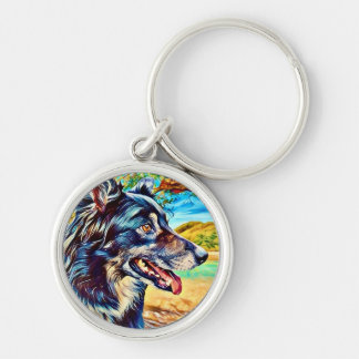 Artistiek portret van Border Collie in landschappe Sleutelhanger