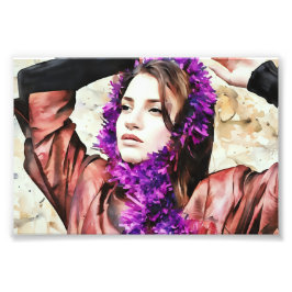 Artistiek portret van een vrouw met Paarse sjaal Foto Afdruk