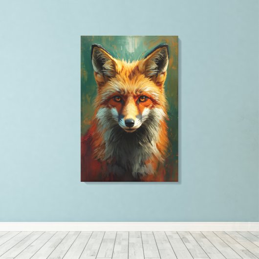 Artistiek Red Fox Portret – Levendig olieverfschil Canvas Afdruk (Insitu (Houten vloer))