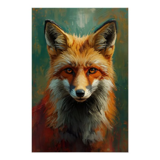 Artistiek Red Fox Portret – Levendig olieverfschil Perfect Poster (Voorkant)