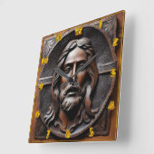 Artistiek reliëf van Jezus in bruine tinten Vierkante Klok (Hoek)