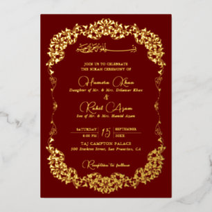 Artistiek Rood Gouden Bloemmotief Paisley Moslim B Folie Uitnodiging