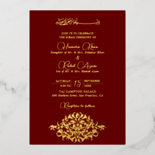 Artistiek Rood Gouden Bloemmotief Paisley Moslim B Folie Uitnodiging