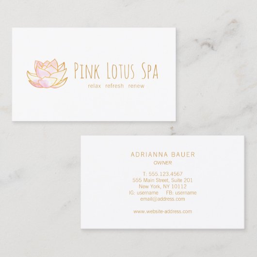 Artistiek Roze Bloemen Waterverf Lotus Bloem Visitekaartje (Voorkant / Achterkant)