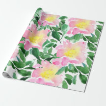 Artistiek roze groen bloemmotief waterverfpatroon
