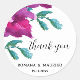 Artistiek Roze Paarse Rozen Waterverf Handgeschild Ronde Sticker