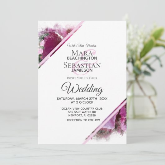 *~* Artistiek Roze Pioenschilderij Huwelijk AR1 Kaart (Staand voorkant)