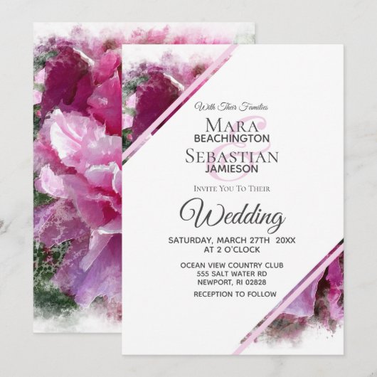 *~* Artistiek Roze Pioenschilderij Huwelijk AR1 Kaart (Voorkant / Achterkant)