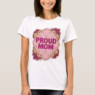 Artistiek Roze PROUD MOM Artistiek Motief T-shirt