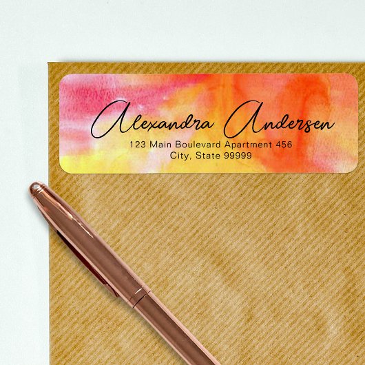 Artistiek Roze Rood Oranje Geel Chic Script Label