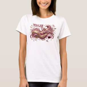 Artistiek Roze TRUE TO WINE Tekst Design T-shirt