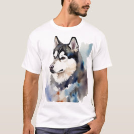Artistiek Siberisch Husky Watercolor Portret T-Shi T-shirt