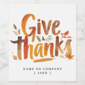 Artistiek Sinaasappel GiveThanks Autumn Brush Scri Wijn Etiket (Enkel label)