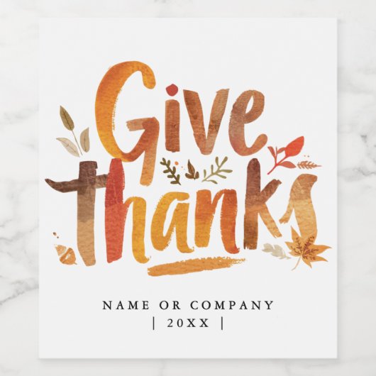 Artistiek Sinaasappel GiveThanks Autumn Brush Scri Wijn Etiket (Enkel label)